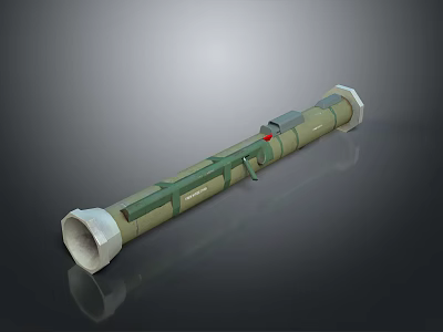 Green 3D Model Military Missile Weapon With Tubular Structure And Red Labeled Parts 3d model