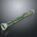 Green 3D Model Military Missile Weapon With Tubular Structure And Red Labeled Parts