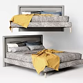 Modern Double Bed with Gray Headboard Yellow Throw Blanket and Decorative Pillows