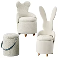 Adorable Kids Chair With Rabbit Ear Design Soft Fabric Light Color And Stool