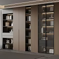 Modern Wooden Bookcase With Glass Doors And Interior Books Decorative Items