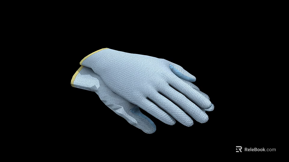 Light Blue Textured Work Gloves Featuring Yellow Trim And Breathable Design 3d model 