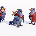 Game and Movie Pigeon Characters With Red Capes Scrolls and Daggers