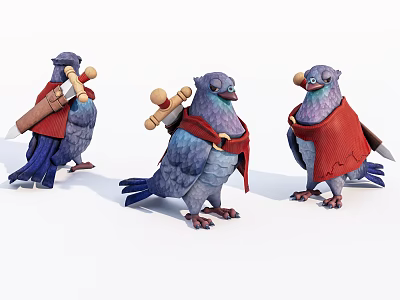 Game and Movie Pigeon Characters With Red Capes Scrolls and Daggers 3d model