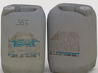 Two Worn Plastic Drums With Faded Labels And Number 355 Marking 3d model