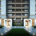 Multi Floor Residential Building With Symmetrical Entrance And Landscaped Courtyard