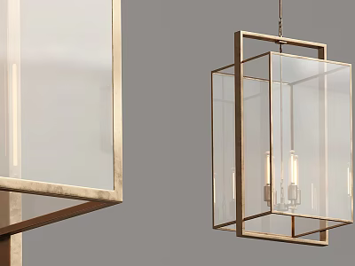 Modern Gold Metal Frame Chandelier Interior Design With Glass Panels And Hanging Style 3d model