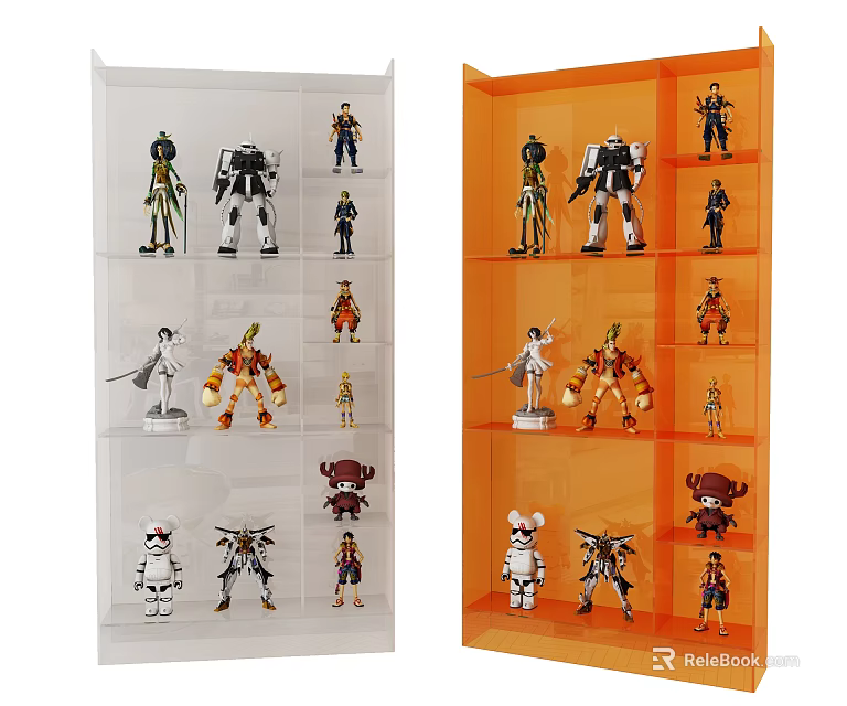 Multi Tiered Clear and Orange Display Shelves for Displaying Collectible Action Figures 3d model 