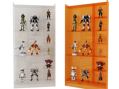 Multi Tiered Clear and Orange Display Shelves for Displaying Collectible Action Figures 3d model