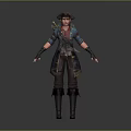 Game Movie Character Pirate Style With Red Hair Pirate Hat Blue Coat And Sword