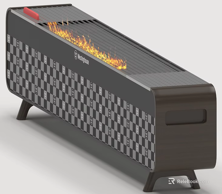 Modern Electric Fireplace with Black Gray Checkered Design Flame Effect Stand and Home Use 3d model 