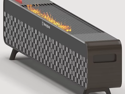 Modern Electric Fireplace with Black Gray Checkered Design Flame Effect Stand and Home Use 3d model