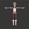 3D Character Creature Wearing Straw Hat Brown Red Outfit White Boots Arms Outstretched