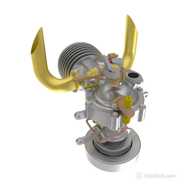 Mechanical Carburetor Device With Silver Metal Body And Golden Components 3d model 