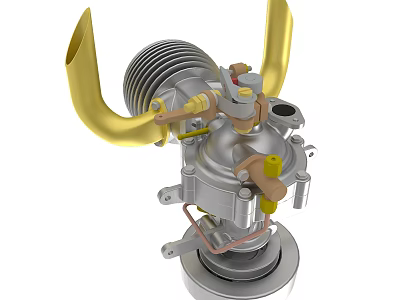 Mechanical Carburetor Device With Silver Metal Body And Golden Components 3d model