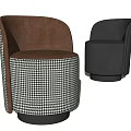 Modern Accent Chairs With Brown Gray Houndstooth Pattern Upholstered Fabric Round Black Base 3d model