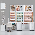 Modern Display Shelves for Nail Products with LED Lighting and Workstation Chair