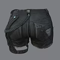 Black Ripped Cargo Shorts With Leather Accents Chain Details And Metal Buttons