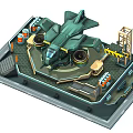 Green Fighter Jet On Military Platform With Equipment And Structural Design Elements 3d model