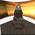 Brown Multi Level Building With Glass Dome Top And Red Accent Windows