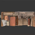 Single Sofa Covered With Blanket Suitcase Books And Shoes On And Around
