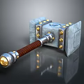 Fantasy Style Metal Hammer With Leather Grip And Gold Decorative Rivets