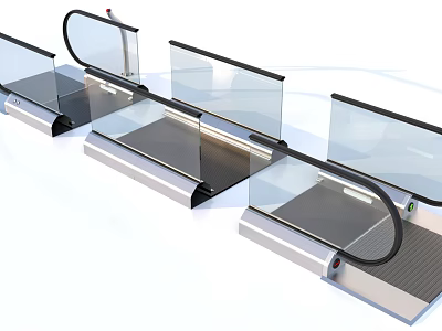 Modern Public Escalators With Transparent Glass Barriers And Metal Steps 3d model