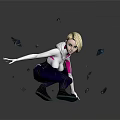 Blonde Female Game Movie Character Crouching On Ice With Splashing Shards And Cracked Surface Patterns