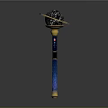 Decorative Scepter With Black Spherical Top Golden Ring And Blue Shaft Design