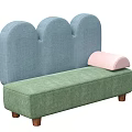 Stylish Sofa With Cloud Shaped Blue Backrest Green Seat And Pink Cushion Wooden Legs