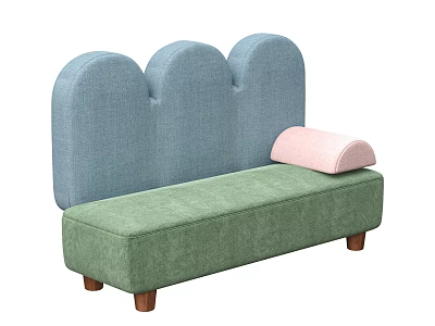 Stylish Sofa With Cloud Shaped Blue Backrest Green Seat And Pink Cushion Wooden Legs 3d model