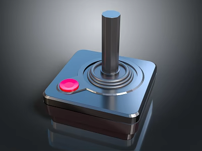Airplane Cockpit Control Lever With Silver Base Red Button And Metallic Design 3d model