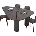 Modern Dark Dining Table Set with Four Chairs Tabletop Decor Plant Tray Wine Glasses Books