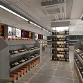 Modern Tobacco And Alcohol Store Interior With Glass Shelves Displaying Various Wines And Tobacco Products