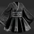 Traditional Black Dresses With Wide Sleeves And Decorative Waist Belt Embroidery Patterns