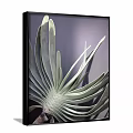 Botanical Painting Green Leafy Plant with Long Slender Leaves Black Frame Gray Background