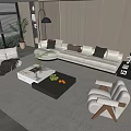 Modern Living Room White L Shaped Sofa Coffee Table Set With Throw Pillows And Armchair