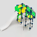 Colorful Children's Playground Equipment With White Slide Green Yellow Climbing Frame And Blue Spherical Connectors