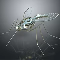 Artist Created Shiny Metallic Mechanical Mosquito 3D Model With Transparent Wings And Thin Legs