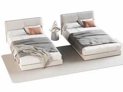 Modern Single Bed Interior With Light Headboard Blanket Pillows And Side Table Decorations 3d model