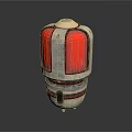 Red And Silver Object With Transparent Red Panels And Striped Metallic Base