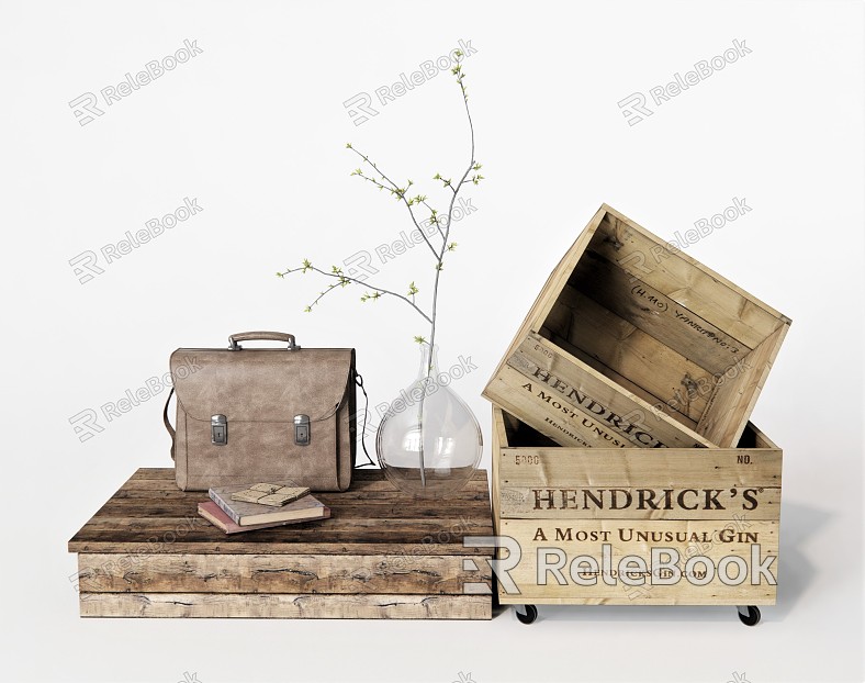 Modern Handbag Luggage Leather Bag Satchel Vase Plant Ornaments Log Box Wood Box Wood notebook model