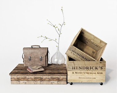 Modern Handbag Luggage Leather Bag Satchel Vase Plant Ornaments Log Box Wood Box Wood notebook 3d model