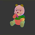 Cute Winnie the Pooh Toy Figure Sitting On Black Surface Holding Banana In Red Shirt
