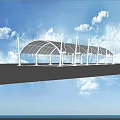 Parking Lot With White Membrane Roof And Wind Turbines Near Parked Cars