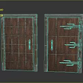 Pair of Vintage Wooden Doors With Carved Panels And Metal Hardware Details