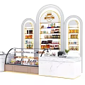 Modern Pastry Shop Interior With Arched Display Shelves Glass Counter And Marble Checkout