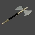 Medieval Battle Axe With Double Edged Metal Blade Wooden Handle And Decorative Metal Accents