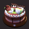 Sleeping Girl Decoration On Chocolate Birthday Cake With Whipped Cream Green Leaf And Happy Birthday Sign