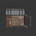 Rustic Wooden Cabin With Blue Roof Transparent Panels Elevated Legs Window Patterned Curtain And White Canopy